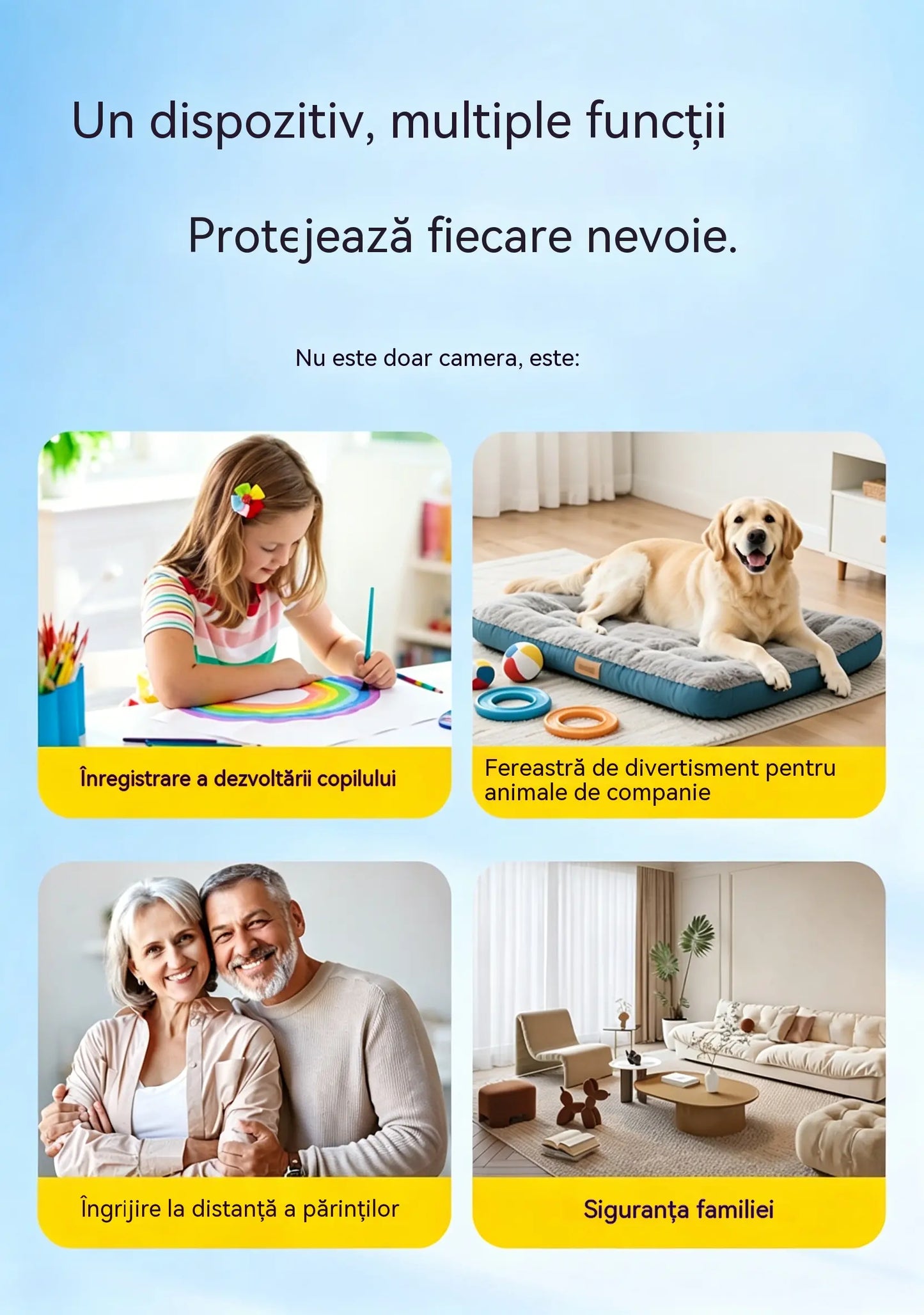 Cameră de înaltă definiție cu sistem inteligent de monitorizare a casei prin WiFi wireless de la distanță, vedere nocturnă în infraroșu, interfon bidirecțional și cameră de înaltă definiție.