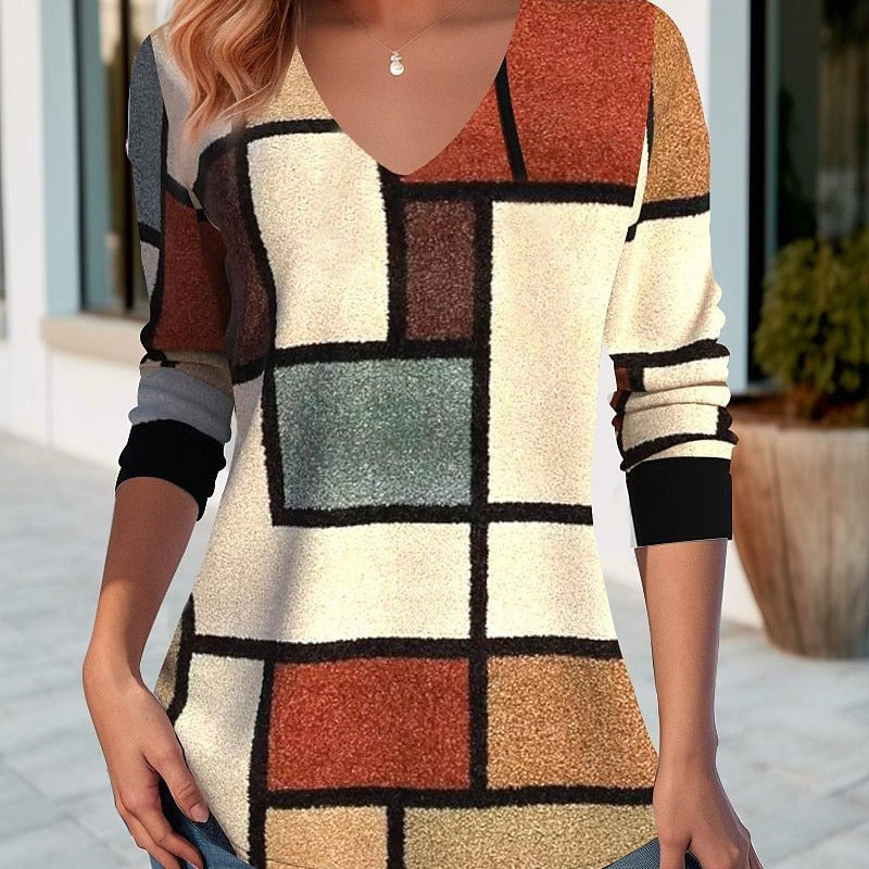 🔥【S–5XL】🌸Пролетен и есенен топ с V-образно деколте - модерен и удобен