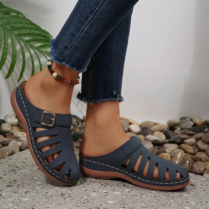 👡 Saboți de Vară din Piele Naturală de Vacă – Design Decupat cu Velcro, Talpă Anatomică Anti-Oboseală, 5 Culori, Mărimi 36-43! ☀️✨
