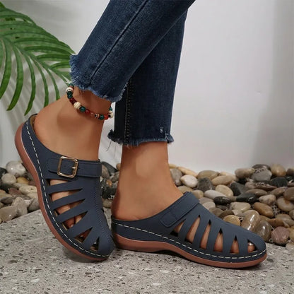 👡 Saboți de Vară din Piele Naturală de Vacă – Design Decupat cu Velcro, Talpă Anatomică Anti-Oboseală, 5 Culori, Mărimi 36-43! ☀️✨