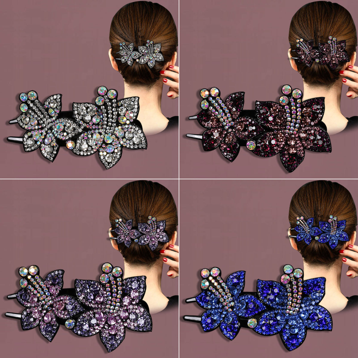✨【Compra 2 y llévate 2 gratis】Pinza para el pelo con doble flor de diamantes de imitación