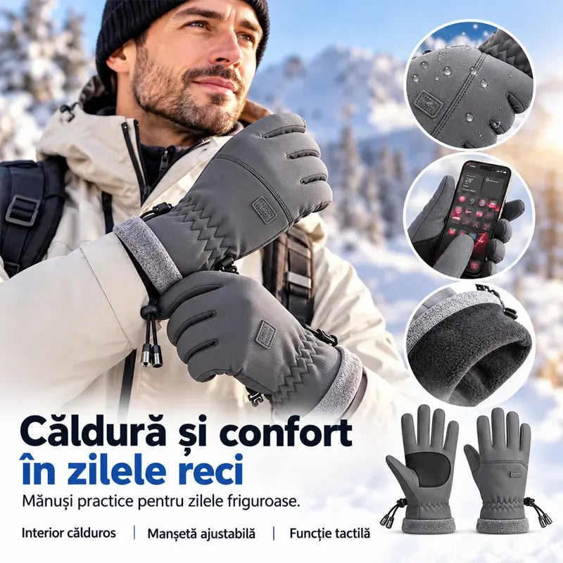 🧤 Mănuși Bărbați de Iarnă Impermeabile și Anti-Vânt · Căptușite cu Fleece · Ecran Tactil Complet · Palma Anti-Alunecare · Ideale pentru Ciclism, Schi și Drumeții!