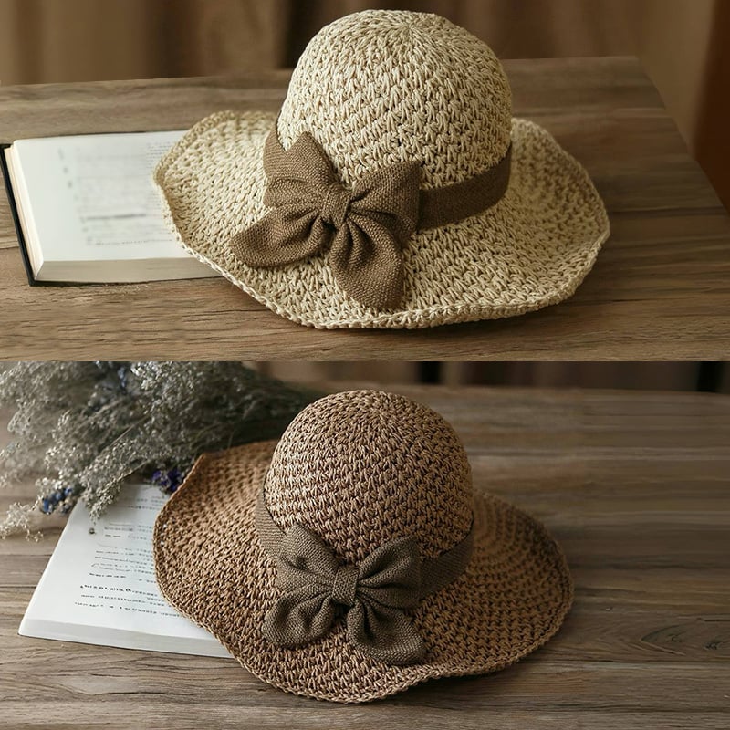 🎀 50% DE DESCUENTO 👒 | Sombrero de paja con lazo retro – Plegable y transpirable para el verano
