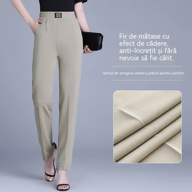 【XL-6XL】👖Pantaloni de vară din mătase glacială, cu talie înaltă și croială dreaptă
