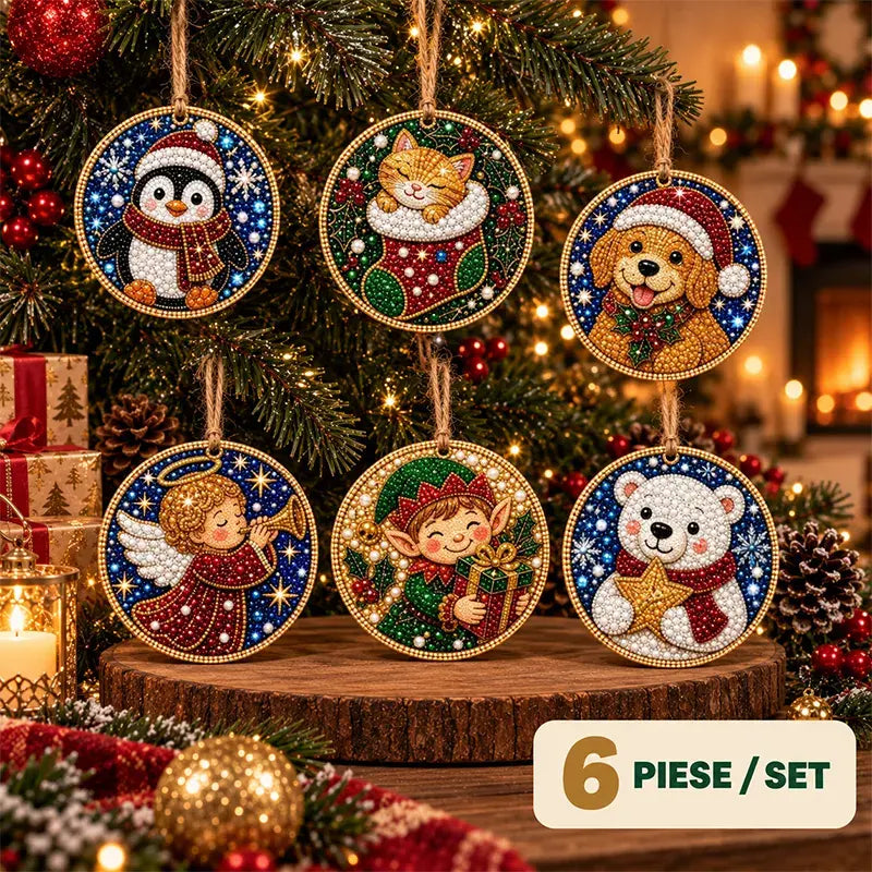 🎄 Set 6 Decorațiuni DIY de Crăciun cu Diamante – Proiect Creativ pentru Familie, Perfecte pentru Brad, Fereastră sau Cadouri!