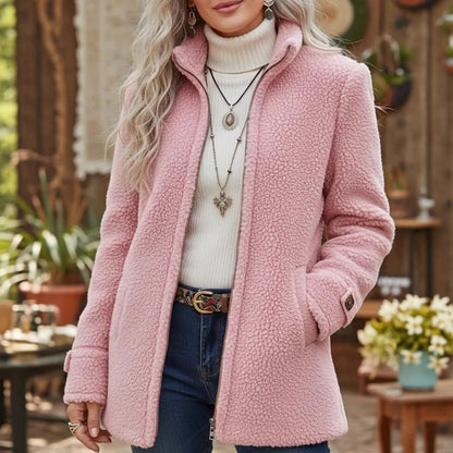 Palton damă lejer din lână, cu fermoar și căptușeală din fleece, mărimi S–3XL