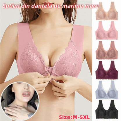 ✨【Set din 3 piese】Sutien sexy pentru mărimi mari, fără armătură, cu închidere în față și un design superb la spate.