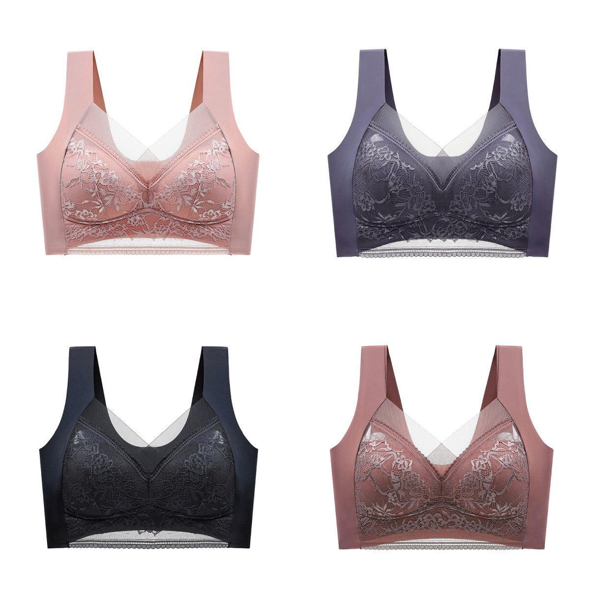 🔥Último día 45% de descuento【4 piezas】👙【40-110 kg】Sujetador de encaje sin costuras, cómodo y de alta calidad