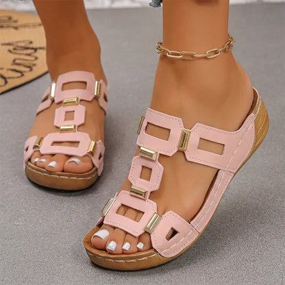 👡【Confortabile, fără oboseală la mers】Sandale retro cu platformă și toc tip wedge