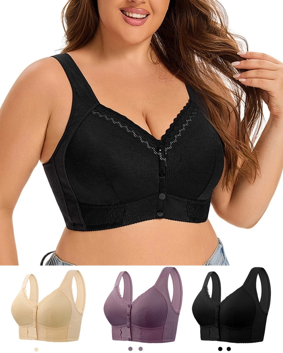 （3 szt）💕🎁【45kg-155kg】Oversized oddychający biustonosz z miękkiej bawełny, zapinany z przodu na guziki -3923811