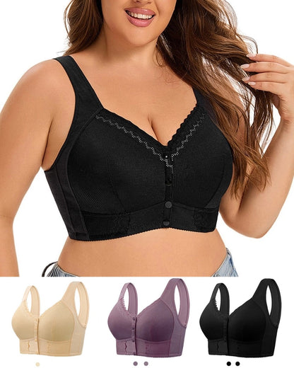 （3 szt）💕🎁【45kg-155kg】Oversized oddychający biustonosz z miękkiej bawełny, zapinany z przodu na guziki -3923811