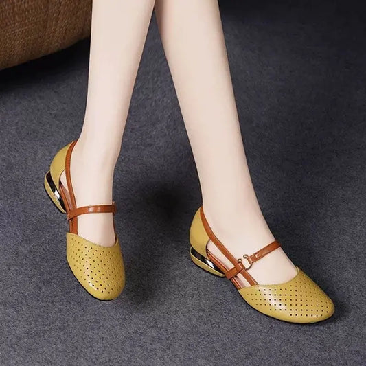 50% REDUCERE ✨🌼【Mărimi 35-41】Sandale noi din piele naturală cu vârful rotund și toc jos, 2026