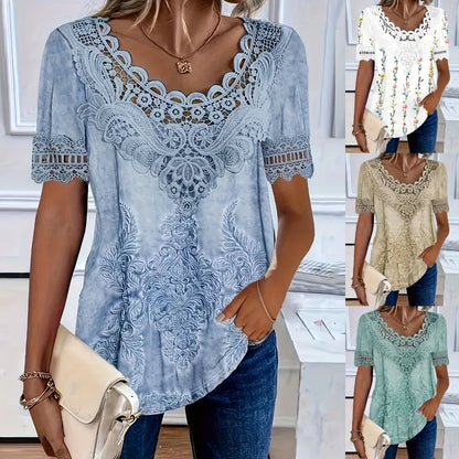 🤩🌺【S-6XL】2026 Noua modă Tricou casual elegant din dantelă pentru femei, confortabil și respirabil