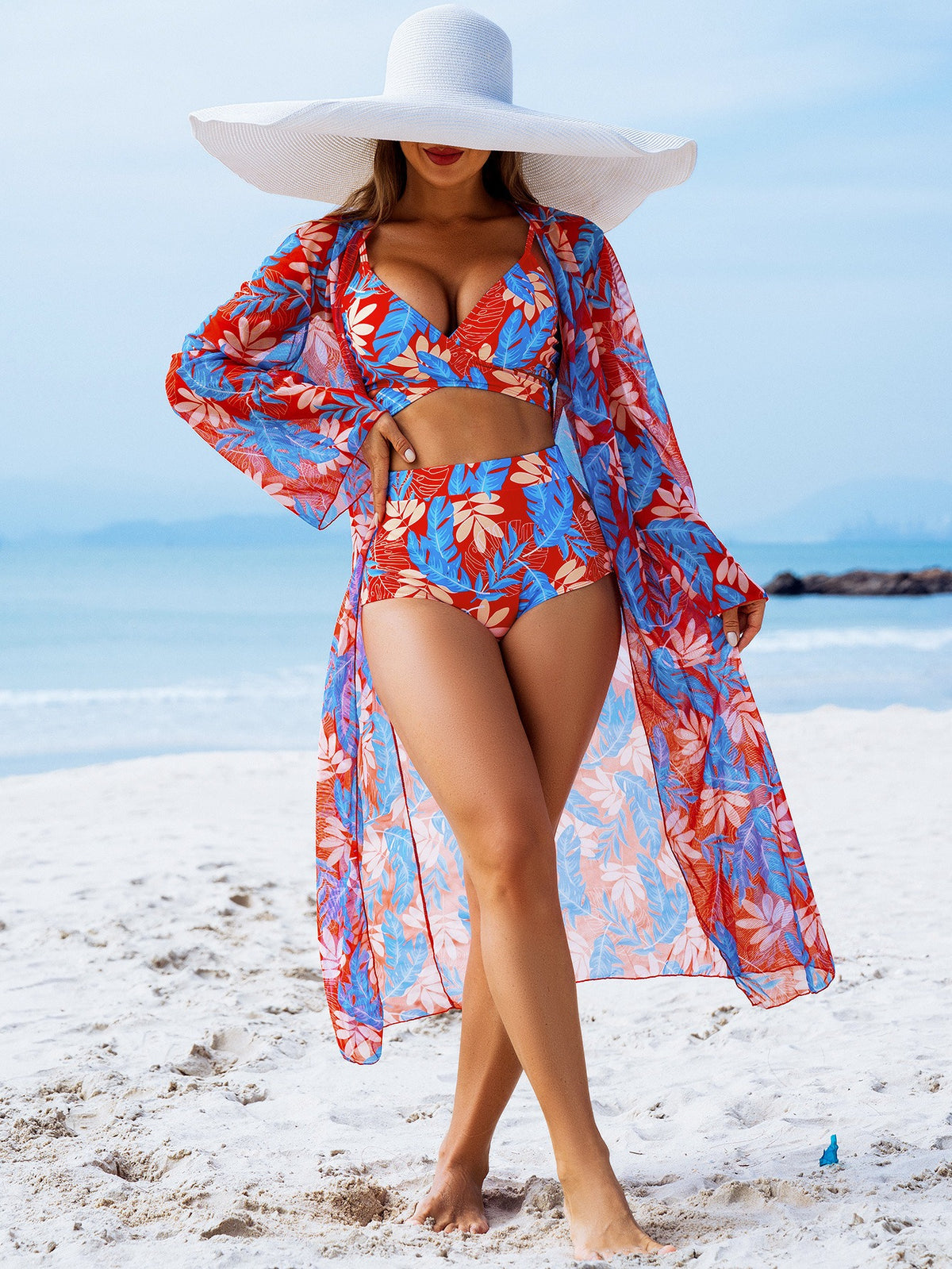 🩱🏖️【Zestaw 3-częściowy】【40-100 KG】Seksowny i modny trzyczęściowy zestaw kostiumów kąpielowych-3999376