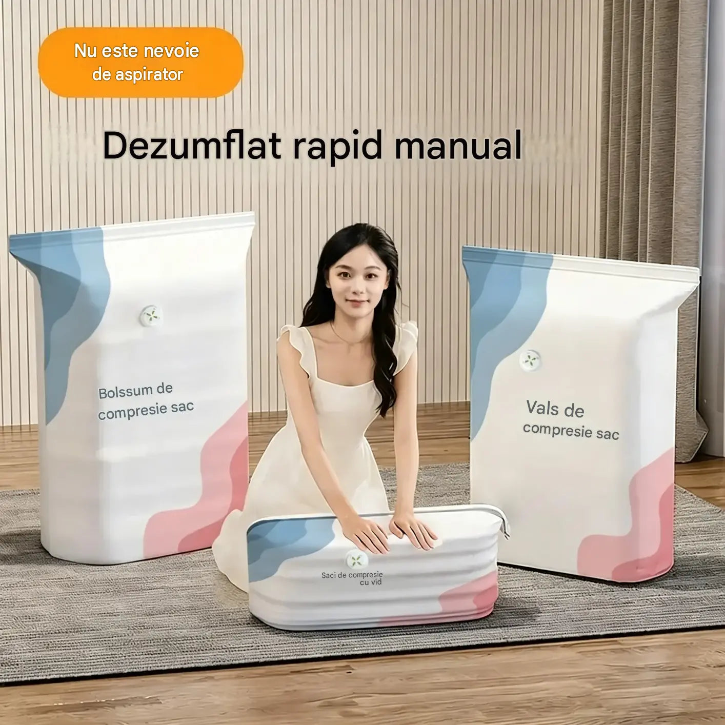 🧳 5 bucăți la doar 149 lei 💨 Saci mari pliabili, vidați: Nu necesită pompă de aer, etanșare excelentă, ideali pentru economisirea bagajelor și a spațiului din casă ✈️