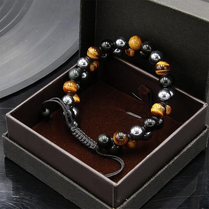 📿🎁Pulsera de piedra preciosa natural de ojo de tigre, obsidiana y hematita, trenzada y ajustable.