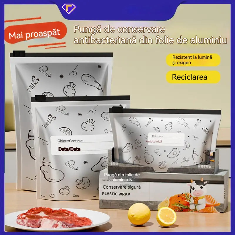 🔥🔥Un total de 30 de pungi antibacteriene din folie de aluminiu, super ușor de utilizat, pentru păstrarea prospețimii.