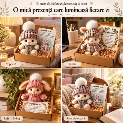 🐰 Iepuraș de pluș adorabil cu căciuliță și pulover tricotat, cadou perfect în cutie elegantă 🎁