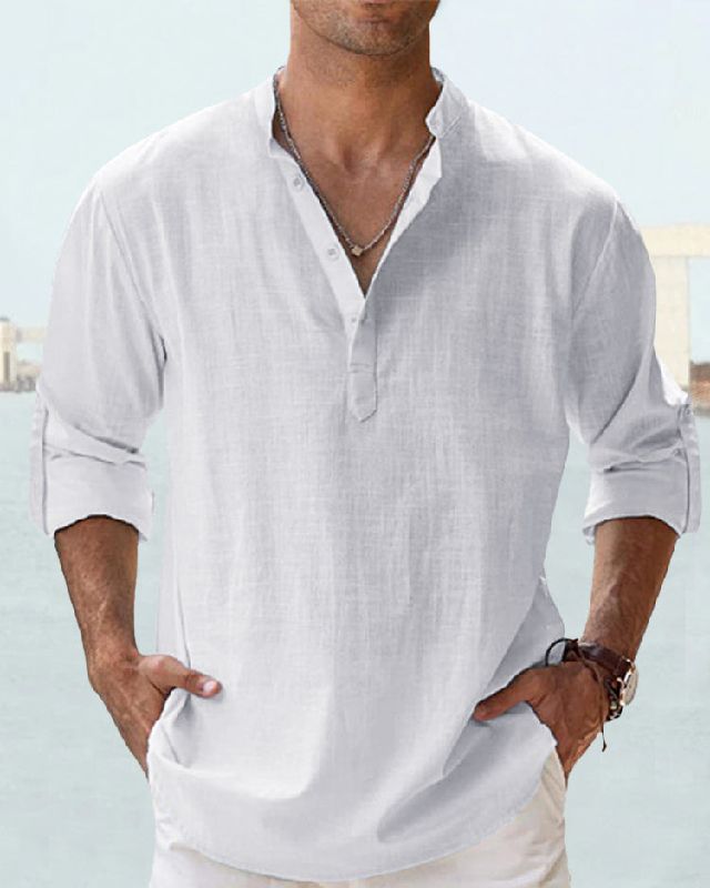 👕🤩【S-5XL】 Cămașă pentru bărbați cu mâneci lungi, material din bumbac și in.