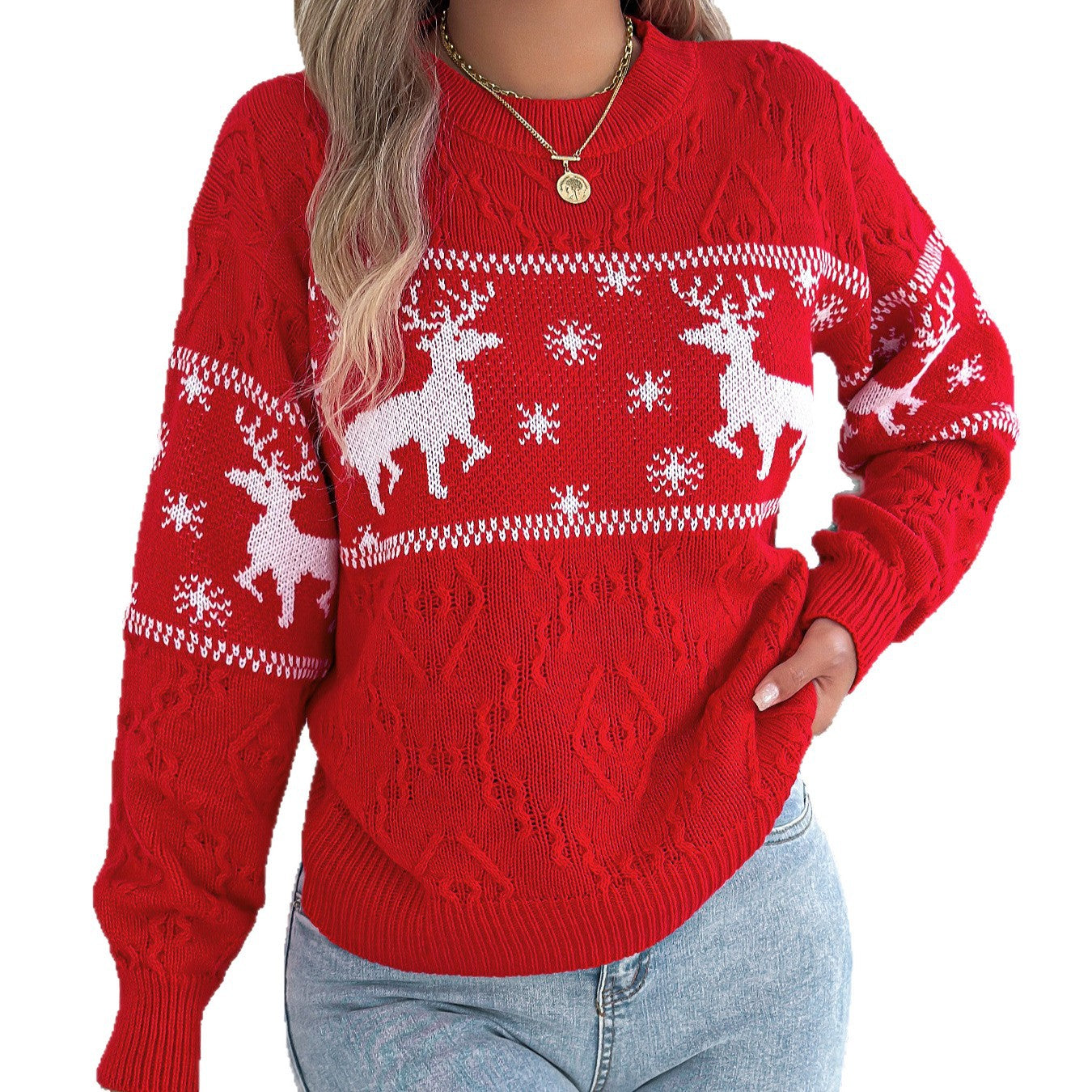🎄🔥【Wysoka jakość】Sweter Świąteczny Damski z Reniferem – Ciepły, Miękki, Idealny na Boże Narodzenie
