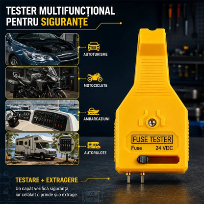 ⚡ Tester și clește pentru siguranțe auto 2 în 1 (Compatibil 12V/24V / Indicator LED verde / Spațiere reglabilă / Clește de extragere / Utilizare auto, camion, barcă)! 🚗✨