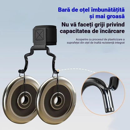 Set 2 Cârlige Fitness pentru Culturism și Haltere, Suport Lărgit de 125mm, Chingi pentru Încheietură Anti-Alunecare, Capacitate 250kg pentru Tracțiuni și Îndreptări
