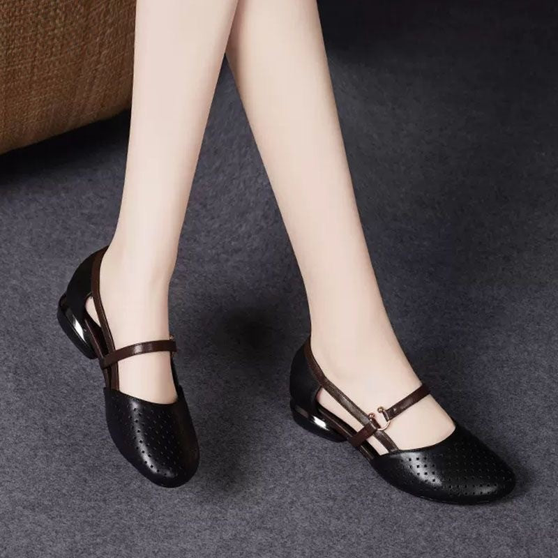 50% REDUCERE ✨🌼【Mărimi 35-41】Sandale noi din piele naturală cu vârful rotund și toc jos, 2026