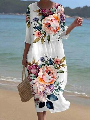 🌸🌸【50% de descuento】🔥【S-8XL】 2026 nuevo vestido con estampado de flores y cuello