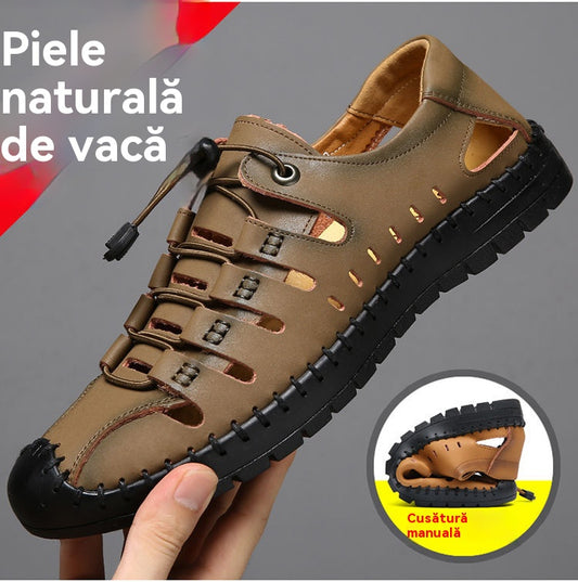 🌟✨【39-44】Męskie oryginalne skórzane buty z odkrytymi palcami, wydrążone, letnie, swobodne, oddychające - modne i stylowe-4026431