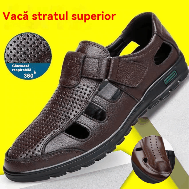 😎👞【Piele naturală premium – versiune nou îmbunătățită】Sandale bărbătești high-end din piele naturală, cu design perforat