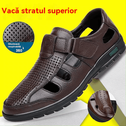 😎👞【Piele naturală premium – versiune nou îmbunătățită】Sandale bărbătești high-end din piele naturală, cu design perforat