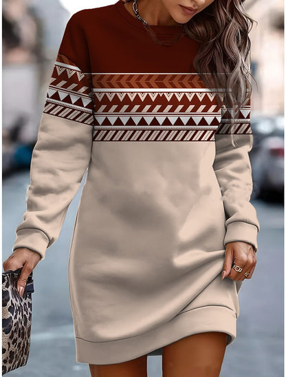 🔥🔥👗Nuevo vestido suéter de cuello redondo para otoño e invierno 2026 con estampado colorido