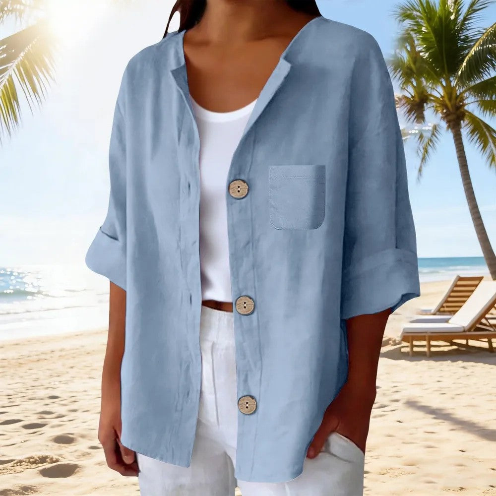 【Noutate Vară 2026】Cămașă Cardigan din In și Bumbac în Stil Retro European, Bluză Lejeră și Respirabilă cu Mânecă Scurtă, 6 Culori (S-5XL)! 🌿☀️