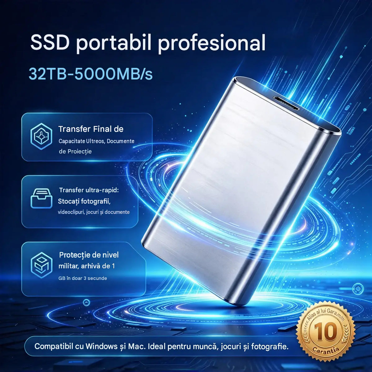 ⚡【32TB】💾 SSD (Unitate Stare Solidă) Ultra-Subțire de Nouă Generație | Capacitate Mare și Viteză Ridicată | Stocare Portabilă 🚀