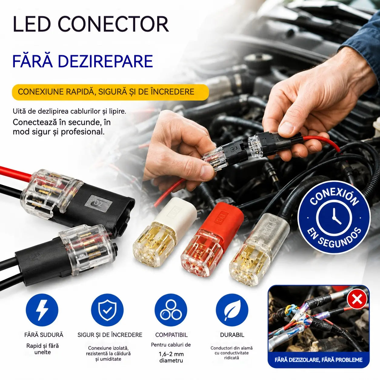 ⏰ 【50 buc】 Conector electric dublu cu clemă de blocare, închidere de siguranță și protecție anti-alunecare ⚡️