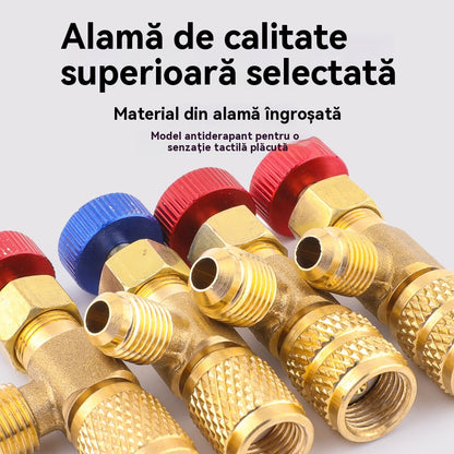 🔥🔥【Set de 4 】 supape de siguranță pentru agent frigorific, conectori adaptor R22/R410A, fitinguri din alamă fără alimentare electrică, cu control Pornit/Oprit, pentru încărcarea și întreținerea sistemelor HVAC.