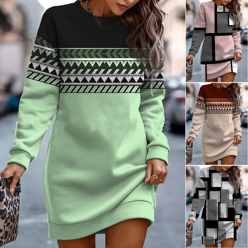 🔥🔥👗Nuevo vestido suéter de cuello redondo para otoño e invierno 2026 con estampado colorido