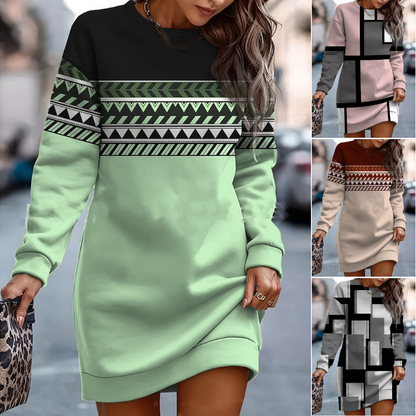 🔥🔥👗Nuevo vestido suéter de cuello redondo para otoño e invierno 2026 con estampado colorido