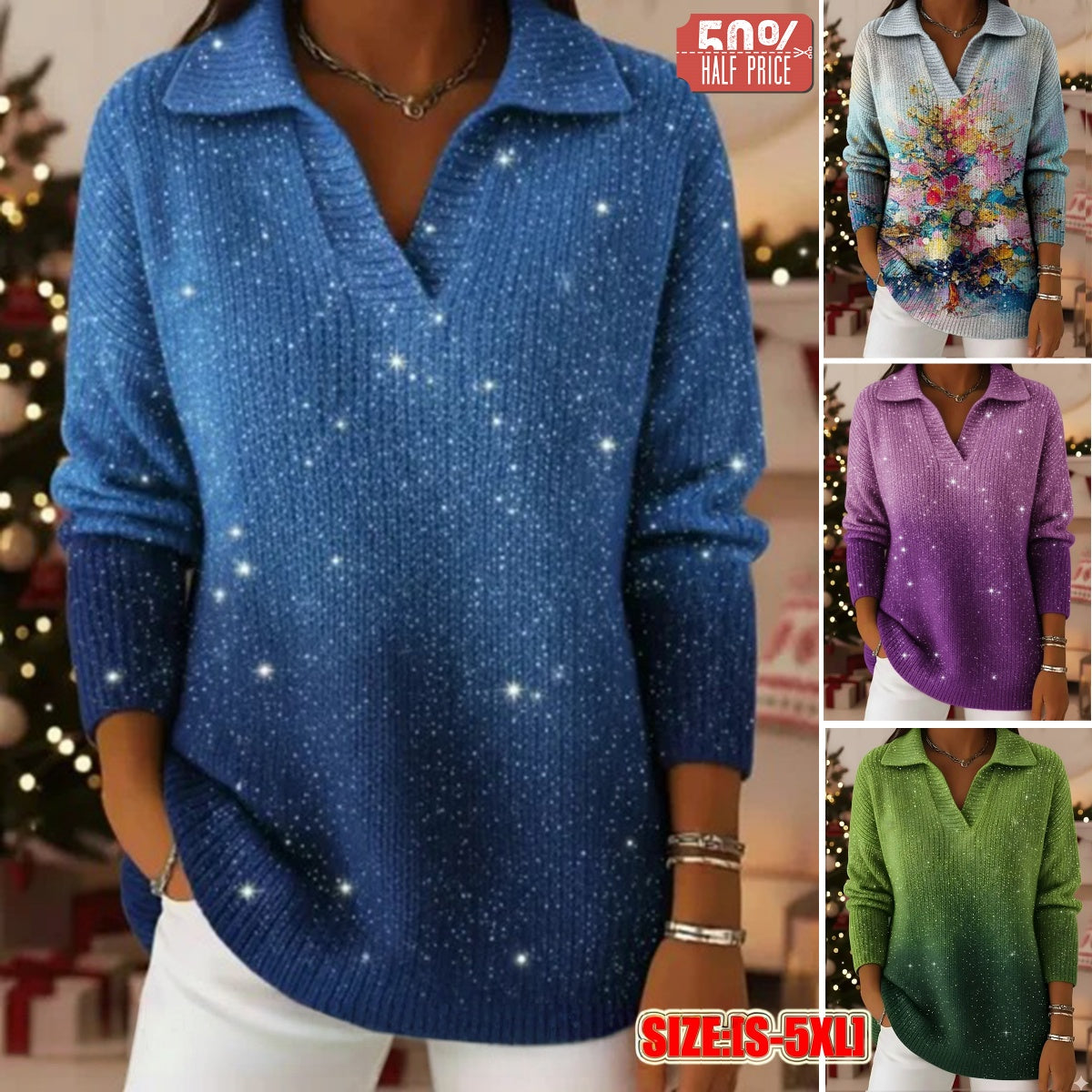 🔥【S-5XL】Marzący sweter z dzianiny z gradientowym wzorem gwiaździstego nieba