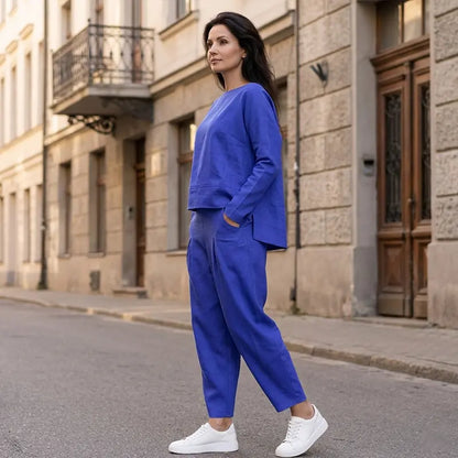 💖Set de pantaloni cu mânecă lungă și gât rotund, set din două piese
