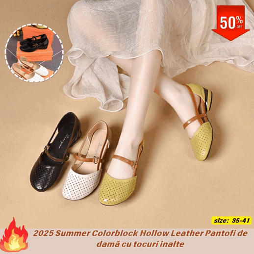 50% REDUCERE ✨🌼【Mărimi 35-41】Sandale noi din piele naturală cu vârful rotund și toc jos, 2026