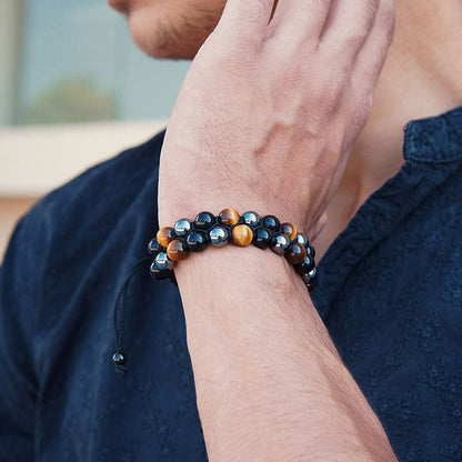 📿🎁Pulsera de piedra preciosa natural de ojo de tigre, obsidiana y hematita, trenzada y ajustable.