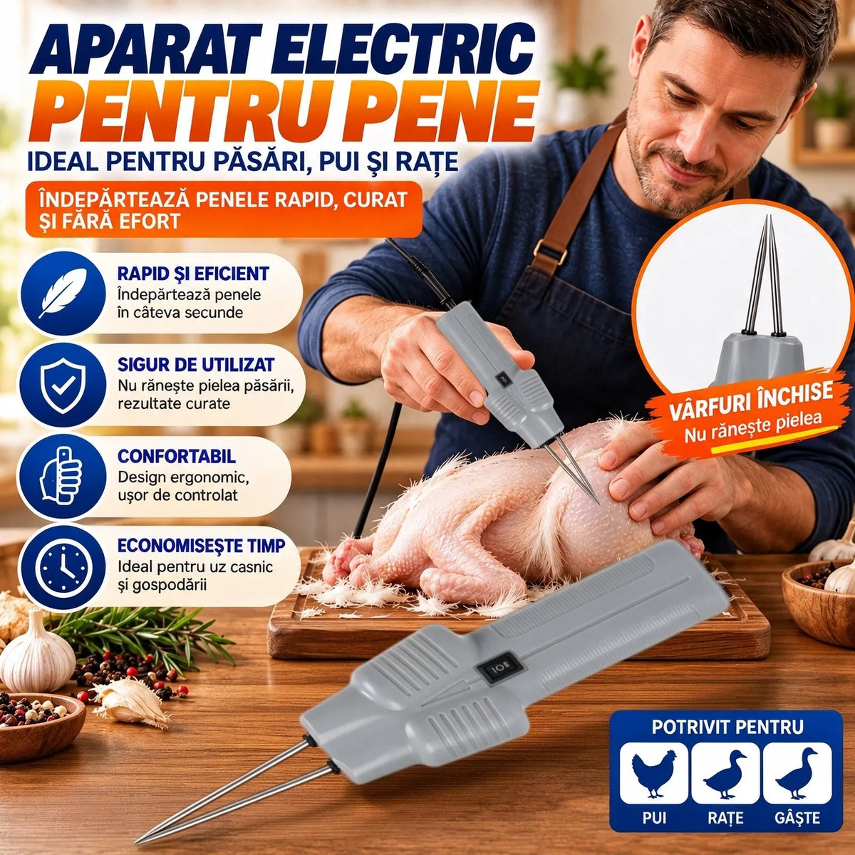 Aparat electric portabil pentru jumulit găini, rațe și gâște