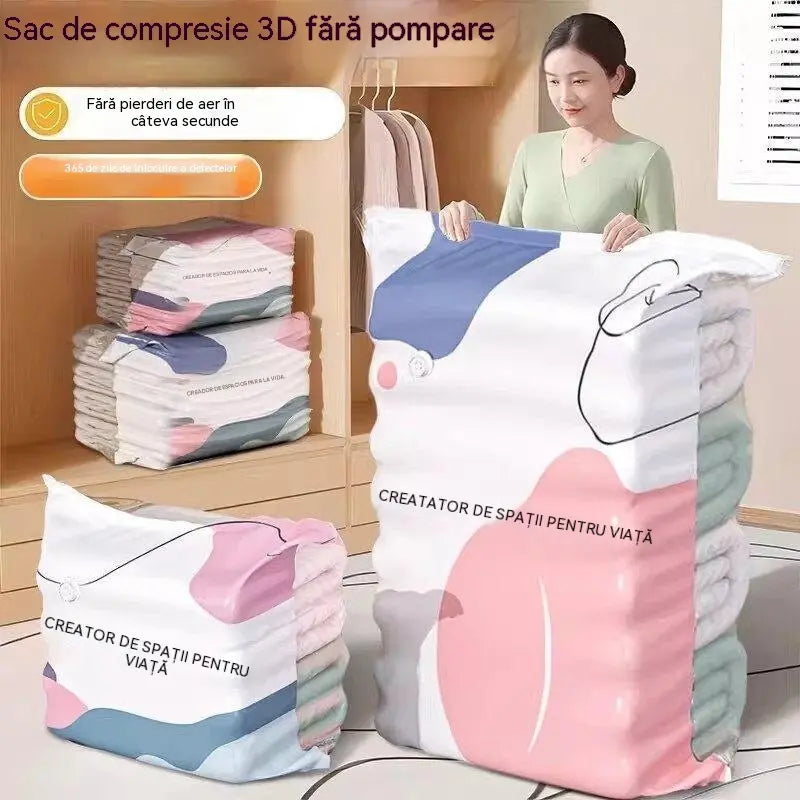 🧳【Set de 3 bucăți】💨 Pungi de depozitare sub vid, compresibile, de dimensiuni mari: nu necesită pompă, sunt etanșe și reprezintă alegerea ideală pentru a economisi spațiu în valiză și acasă ✈️