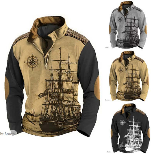 【50% έκπτωση】【XS-5XL】2025 Ανδρικό 3D printed half zip φούτερ με κουκούλα