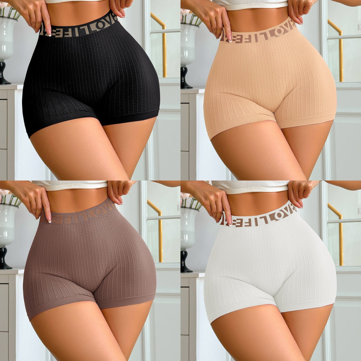 💥【Пакет от 4 части】【S-XL】 Дамски спортни къси панталони с висока талия – стягащи, еластични и удобни