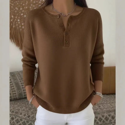 🌷💃【Nowość, gorąca sprzedaż】【S-3XL】Damski sweter w jednolitym kolorze z dekoltem w serek, luźny i swobodny styl