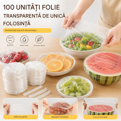【200 bucăți】Film transparent de unică folosință, ideal pentru recipiente și alimente. Se potrivește perfect, asigură o etanșare bună și este ușor de utilizat