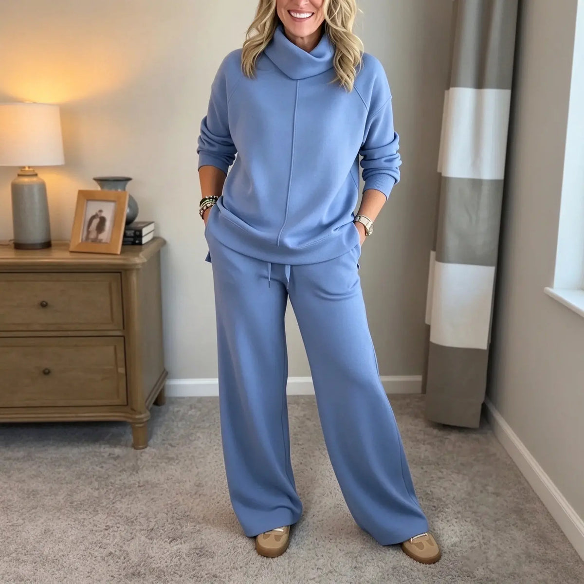 🍂🐏Set casual de iarnă pentru femei, de înaltă calitate: pulover minimalist cu guler înalt + pantaloni casual cu croială dreaptă🔥