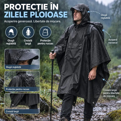 🌧️ Poncho de Ploaie Multifuncțional 3 în 1 – Pelerină, adăpost și saltea de picnic într-un singur produs! 🌲⛰️